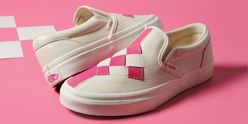 Pink leather slip on vans best sale