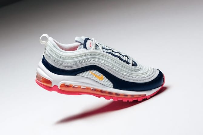 Air max 97 midnight navy/laser orange grade school outlet boys' shoe