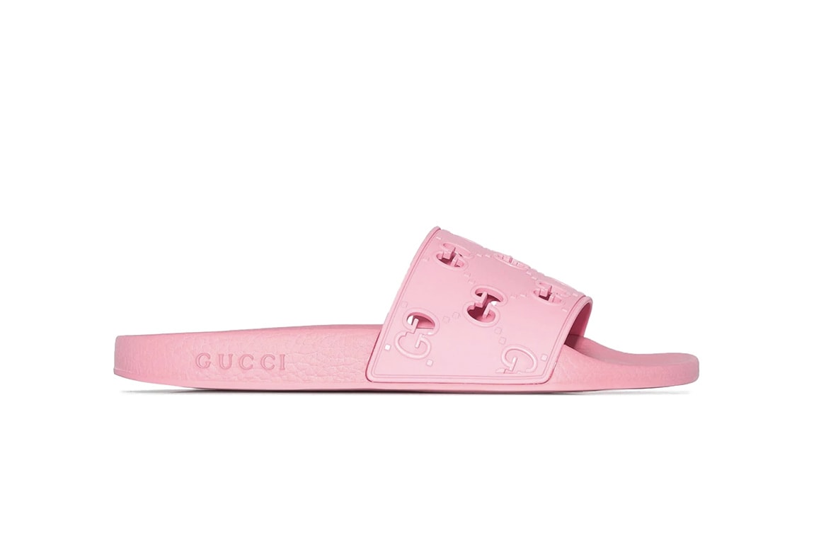 Gucci Logo Monogram Pink Pool Slides Summer Shoe | Hypebae