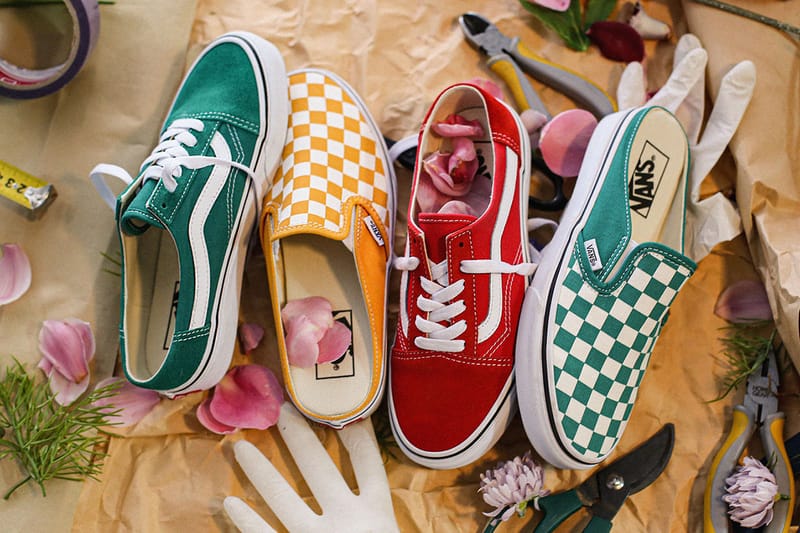 Green yellow shop and red vans