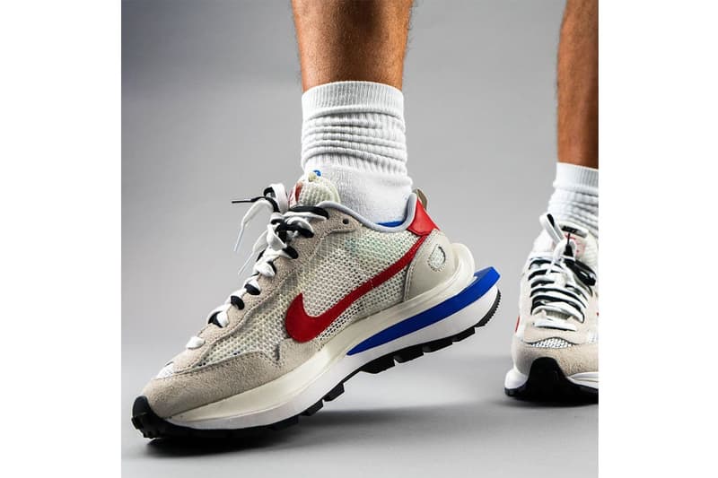 On-Foot Look at sacai x Nike VaporWaffle White Blue Red | HYPEBAE