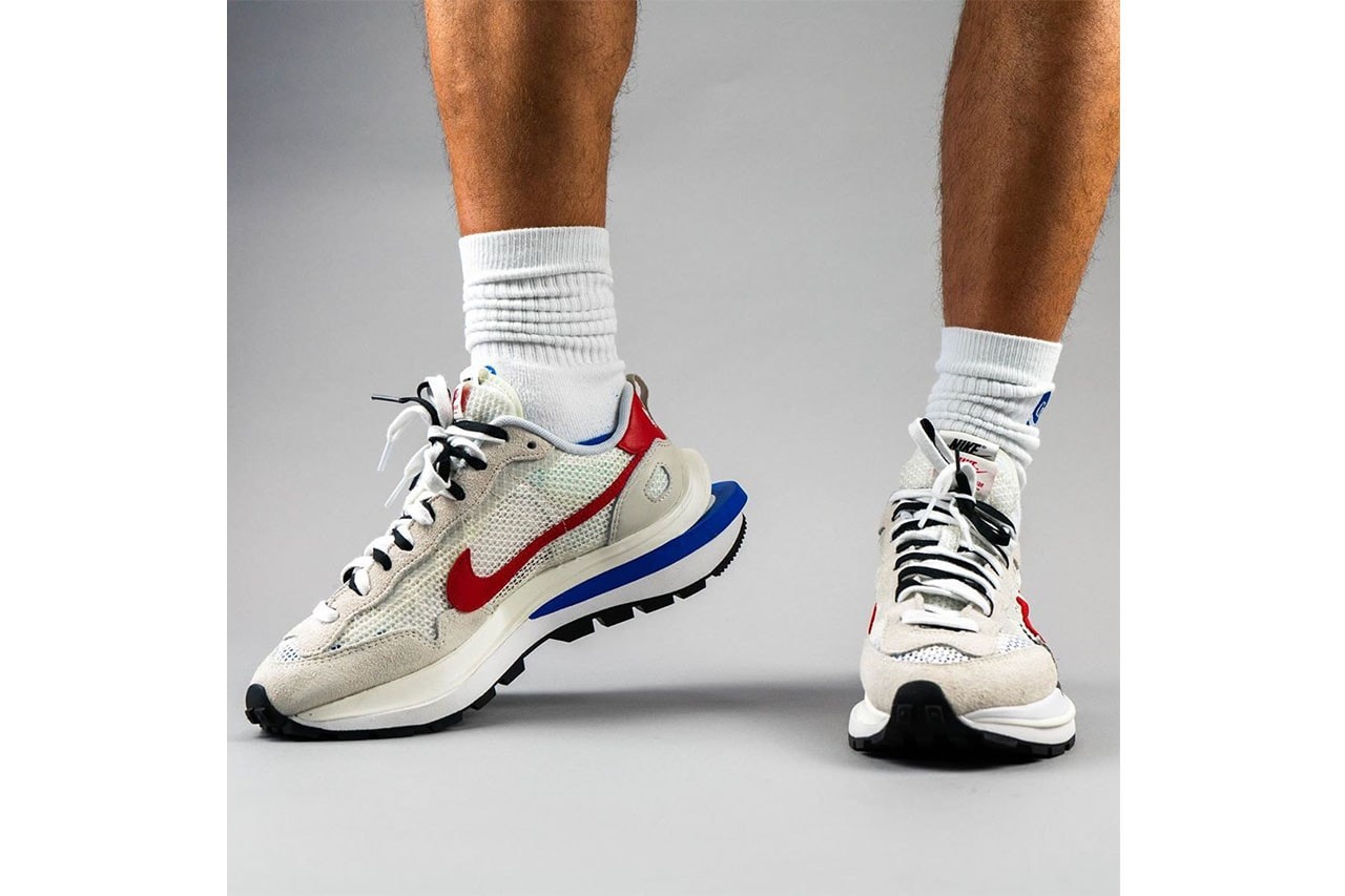 On-Foot Look at sacai x Nike VaporWaffle White Blue Red | Hypebae
