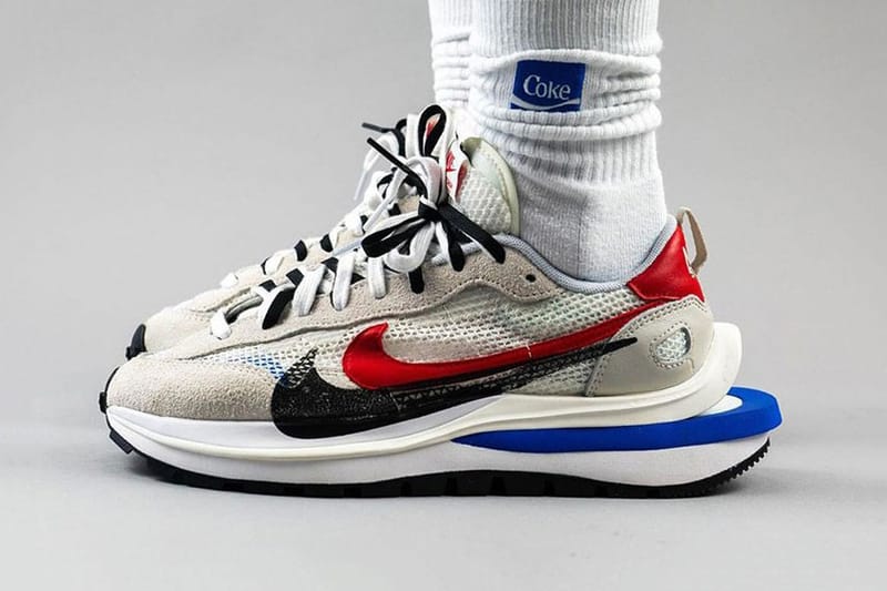 On-Foot Look at sacai x Nike VaporWaffle White Blue Red | Hypebae