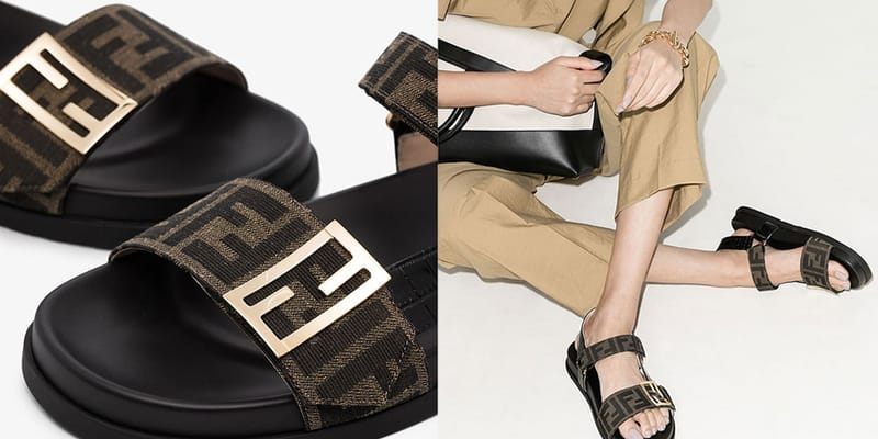 Fendi logo cheap slip on sandals