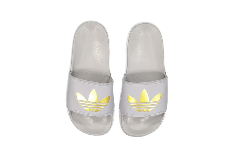 pink and white adidas slides