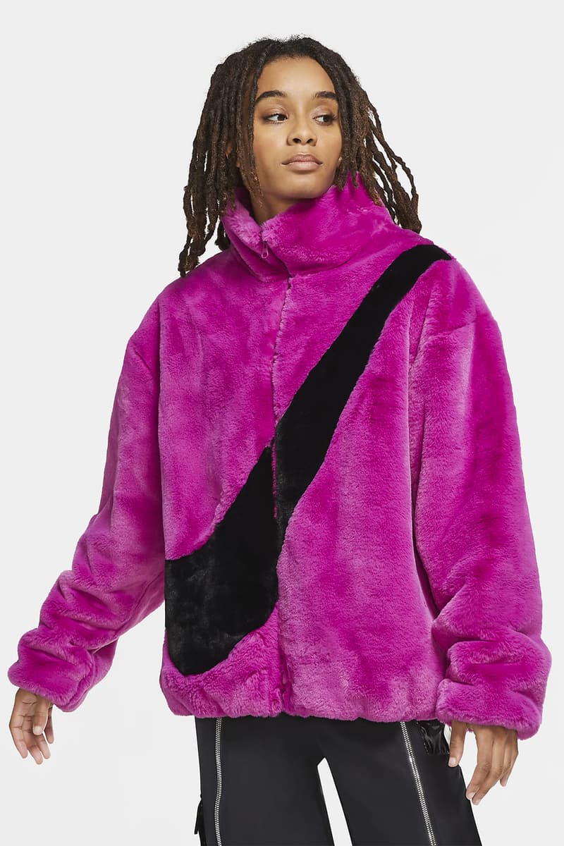 swoosh faux fur jacket