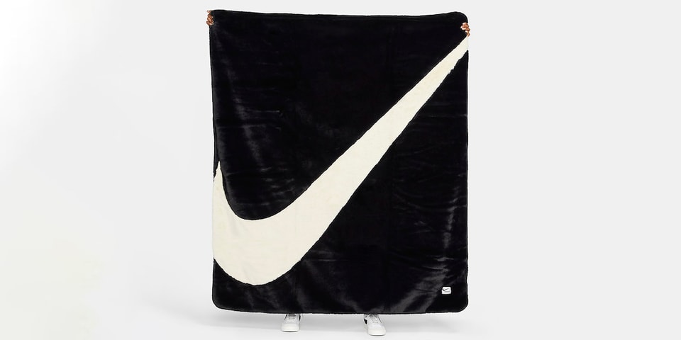 Nike Faux Fur Swoosh Logo Blanket Black & White | Hypebae