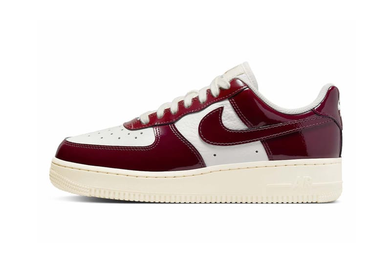 Burgundy and white store air force ones