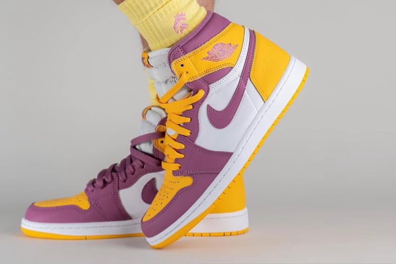 White purple store and yellow jordans