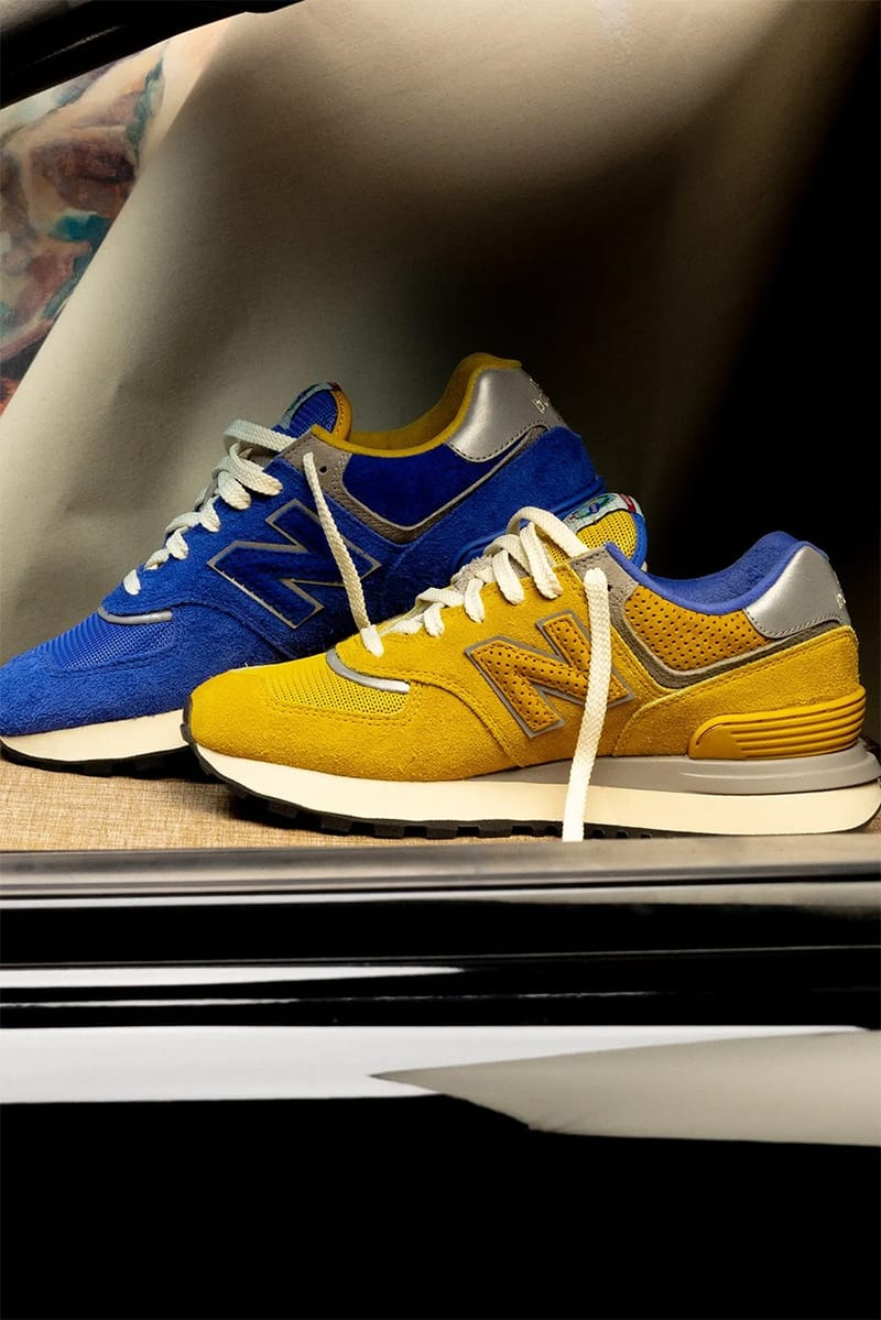 New balance 574 blue gold hot sale