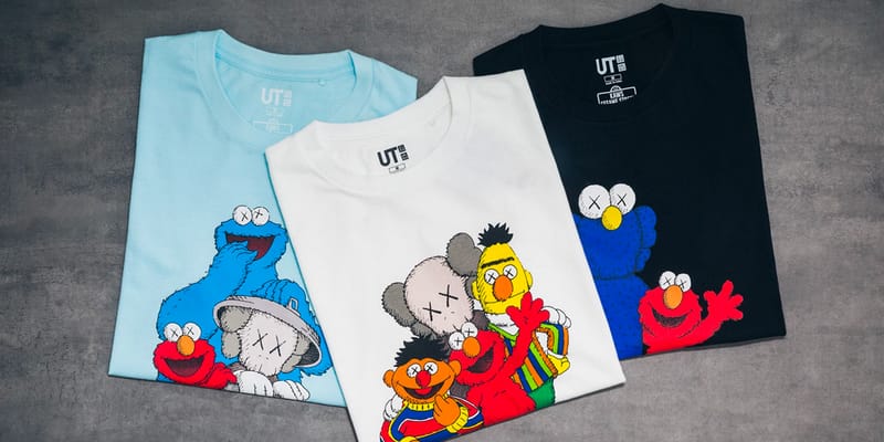 KAWS x UT x セサミストリートの各種コラボTシャツにクローズアップ 