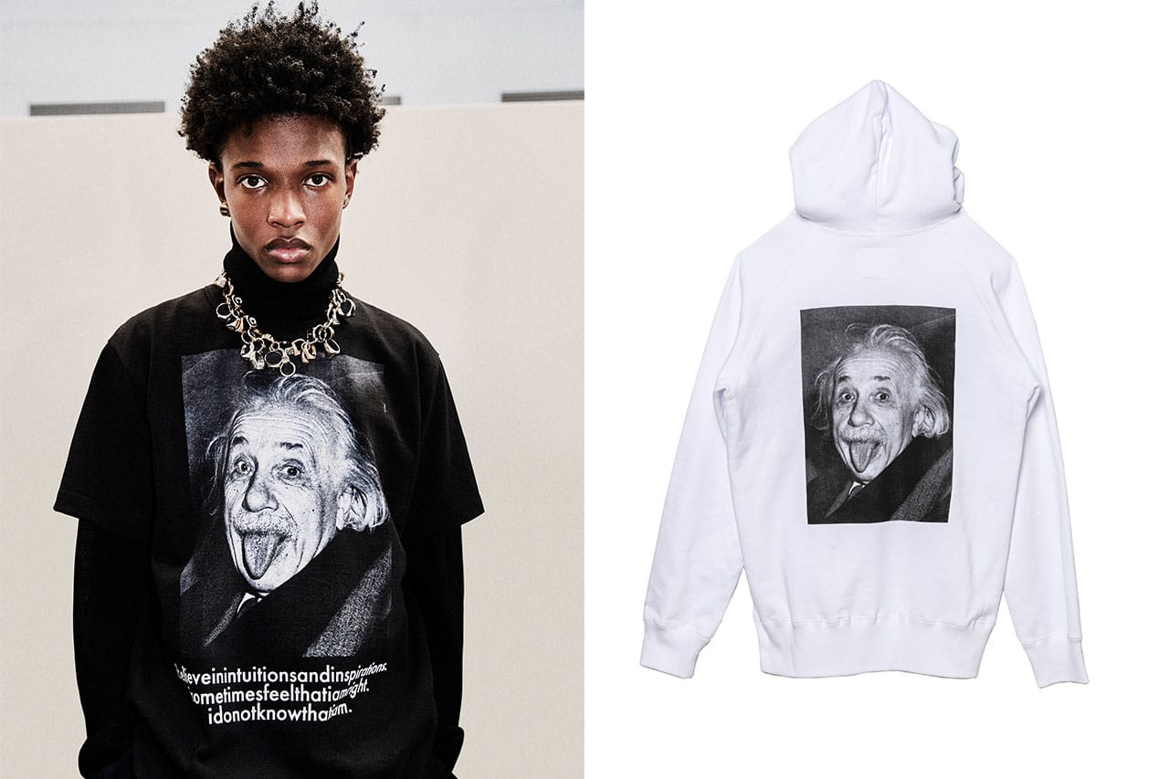 サカイからアインシュタインをフィーチャーしたTシャツ&フーディが発売 