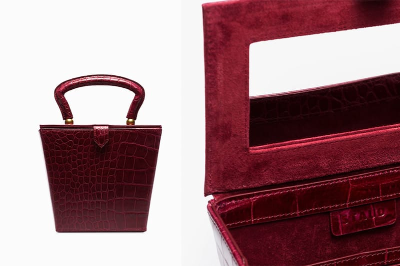 Cheapest STAUD Burgundy Red Sadie Mock Croc Leather Box Bag