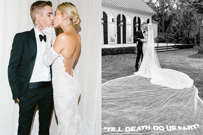 Hailey Bieber 時尚婚紗惹討論，卻被指頭紗上這句甜蜜誓言串錯字？