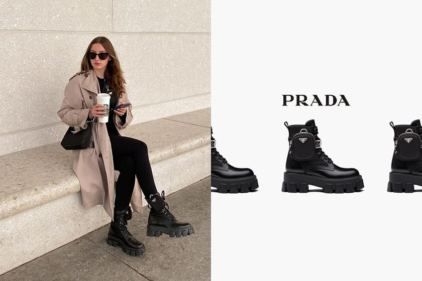 買鞋子還附送迷你袋？Prada 的1 + 1 軍裝風短靴正被時尚博主熱烈追捧