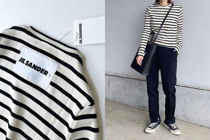 日本女生私藏：標籤外露的 Jil Sander 橫間 T-shirt 流露迷人的極簡基本格調！