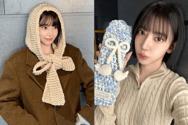 LE SSERAFIM 全員戴上！Sakura 的針織新品太可愛：連帽圍巾、應援棒袋