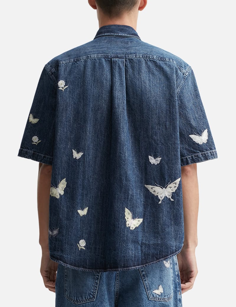Our Legacy☆関税込☆バタフライ刺繍 ビヨンド 半袖シャツ Our Legacy - Beyond Shirt Shortsleeve Western Blue Butterfly.