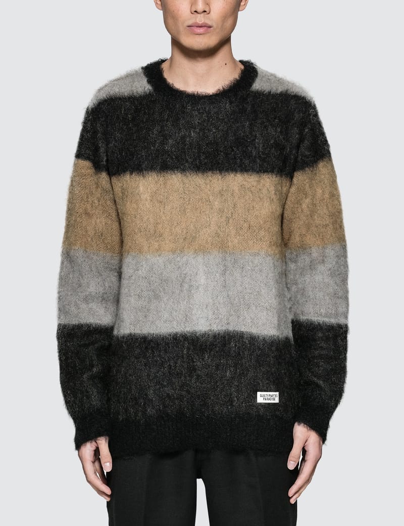 ワコマリア STRIPED MOHAIR CREW NECK SWEATER | hartwellspremium.com