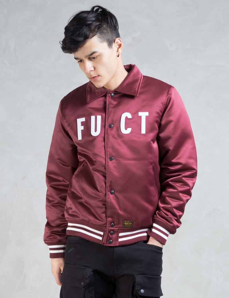 FUCT SSDD - Burgundy Motor City Satin Stadium Jacket | HBX