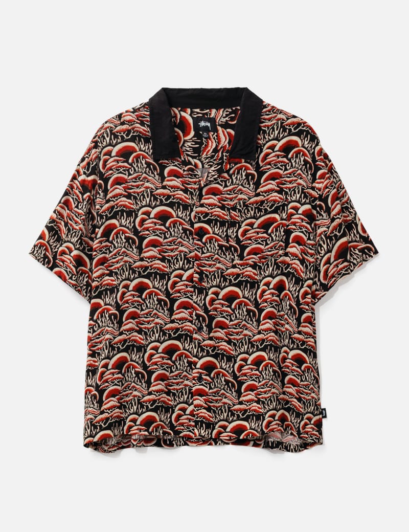 Stüssy Coral Pattern Shirt - Red rayon shirt, excellent overall