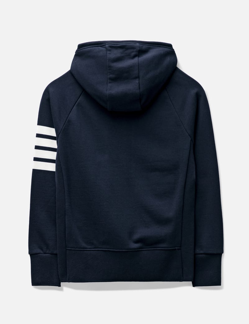 Thom Browne 4-Bar Zip-Up Hoodie - Navy cotton loopback hoodie with