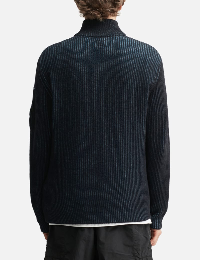 C.P. Company Fleece Knit Half Zip Sweater - Aegean Blue lambswool
