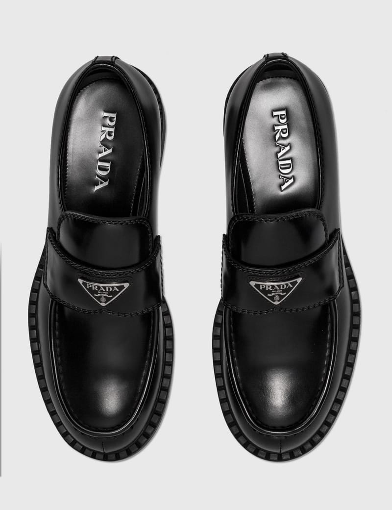 Prada - Chocolate Brushed Leather Loafers | HBX - HYPEBEAST 為您