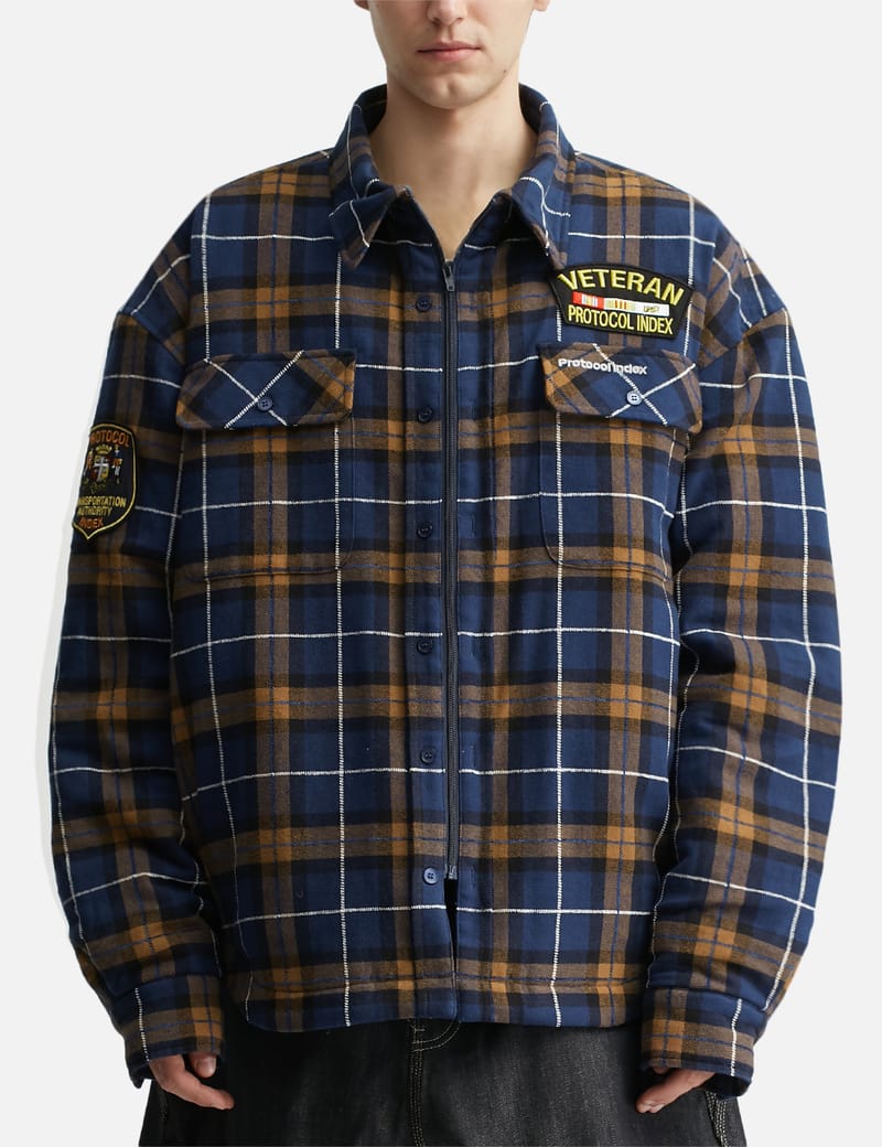 Protocol-Index Fur Flannel Shirts Jacket - Navy quilted jacket