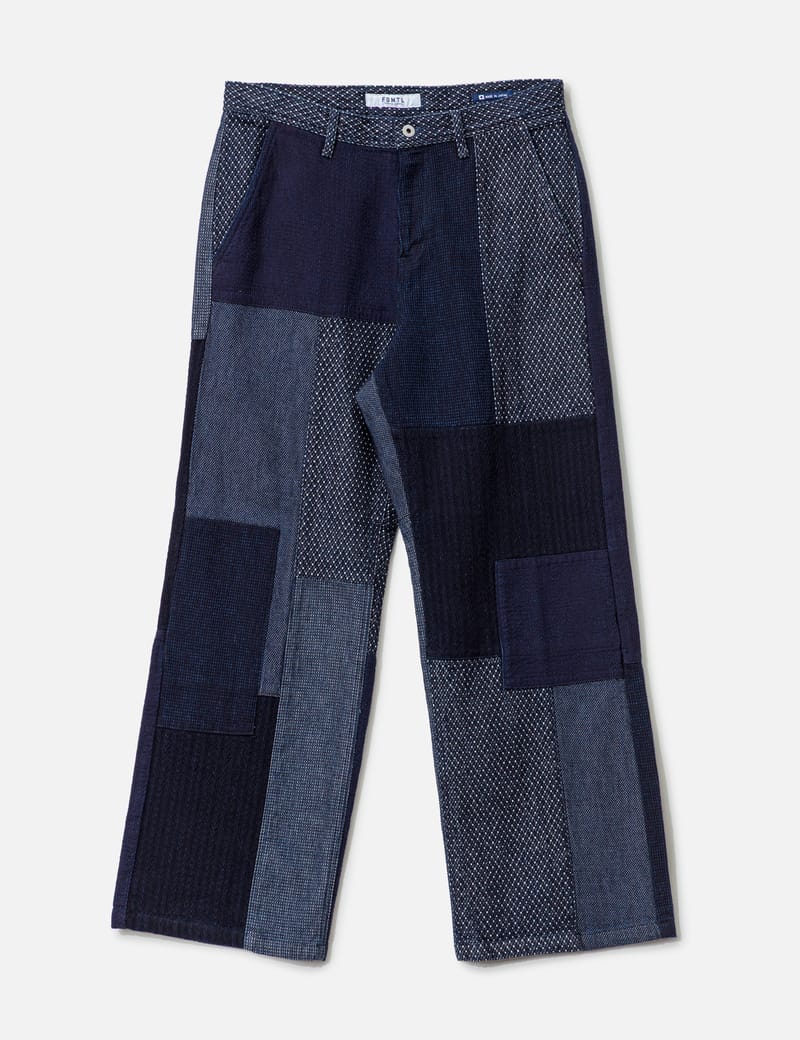 FDMTL Patchwork Wide Pants Rinse - Wide-leg indigo patchwork pants