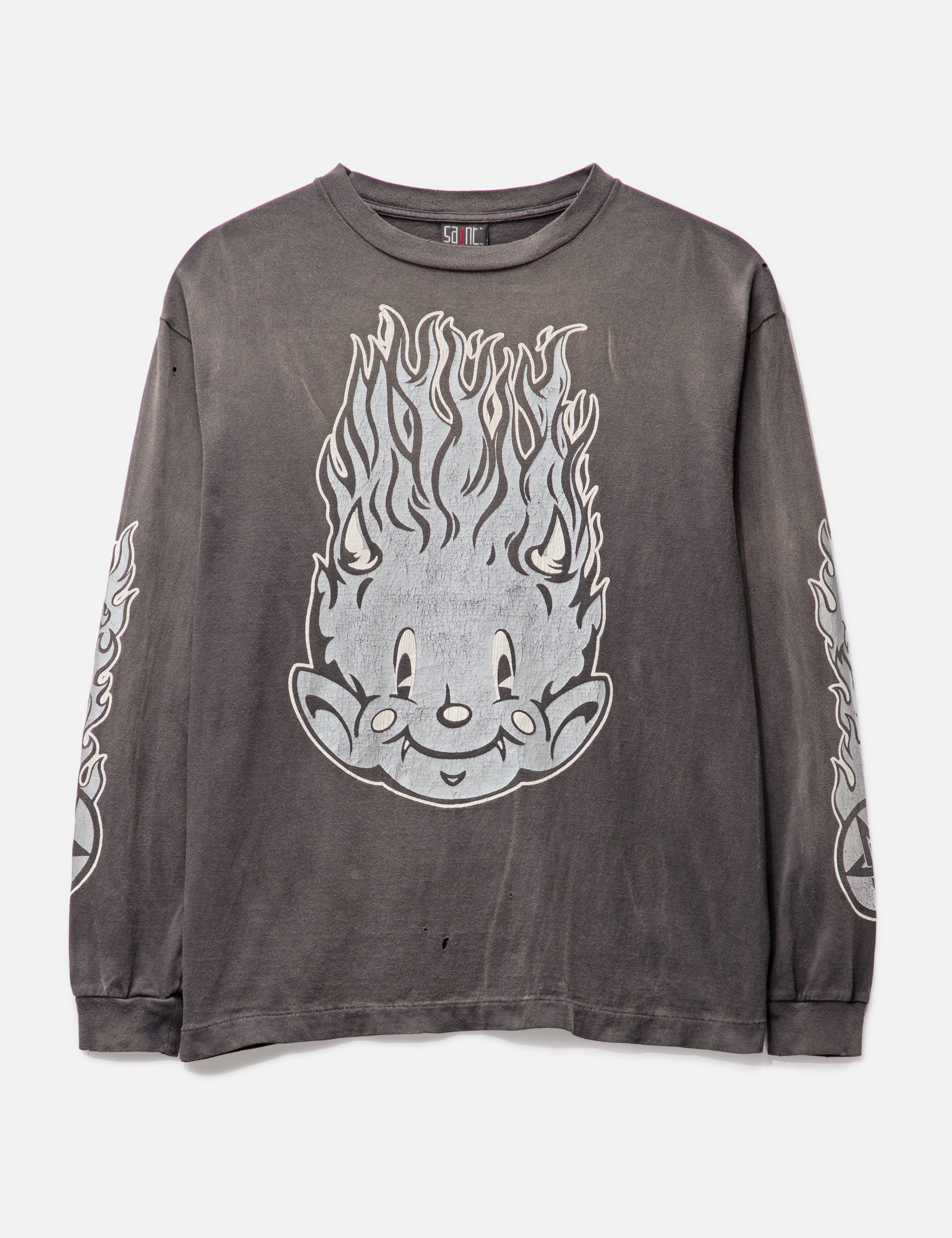 Saint Michael Fire Baby Long Sleeve T-shirt In Black | ModeSens