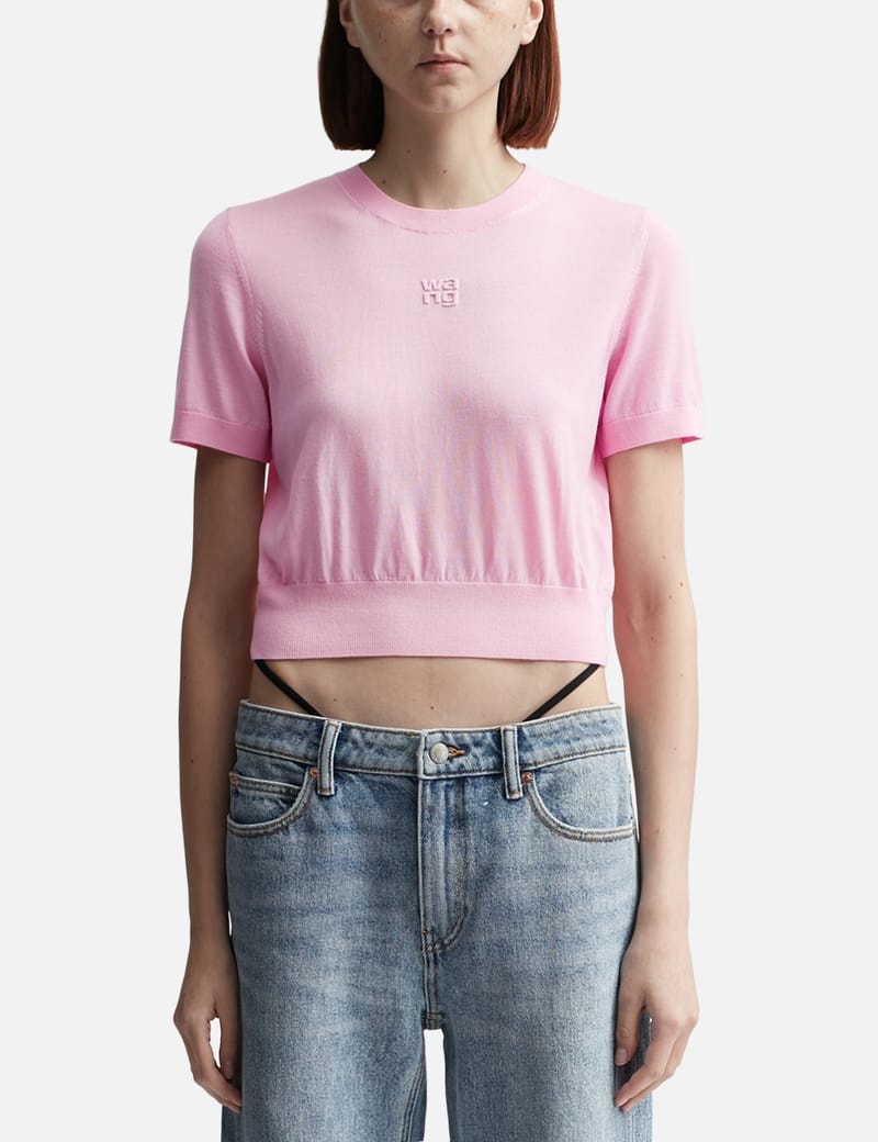 【ALEXANDER WANG】Embossed logo t-shirt /Tシャツ/ピンク T By Alexander Wang - Logo-embossed Tee In Superfine Merino