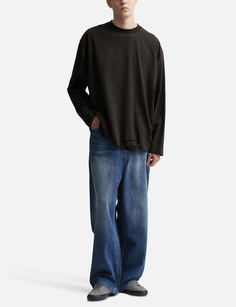 CODA - Indigo Washed Distressed Extended Cut Luft Jeans