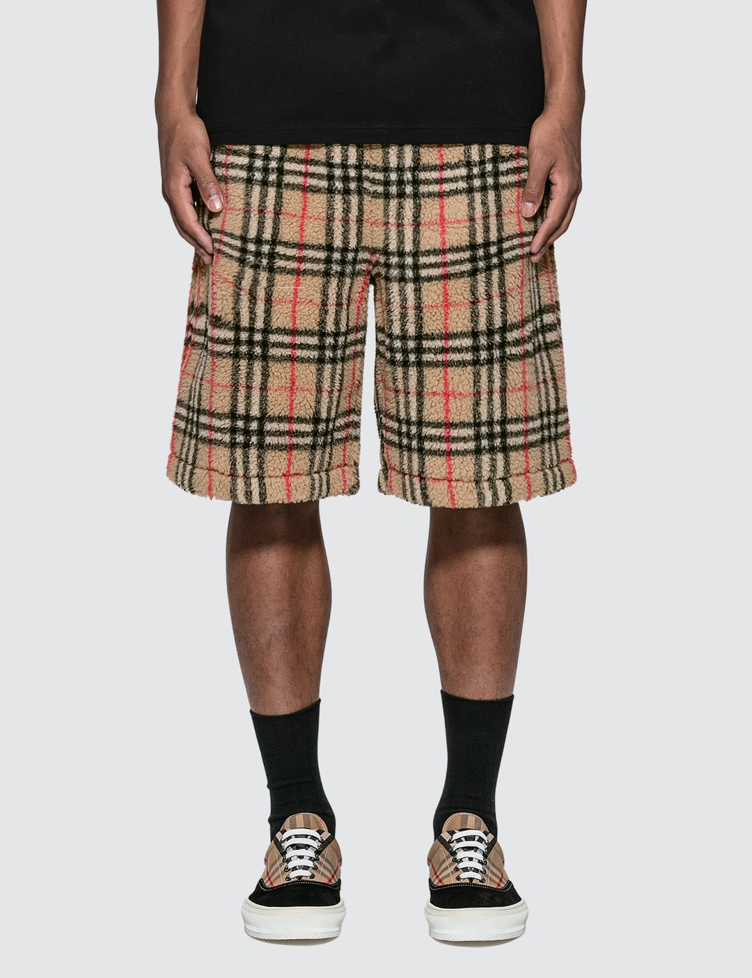 Burberry - Vintage Check Faux Shearling Drawcord Shorts | HBX ...
