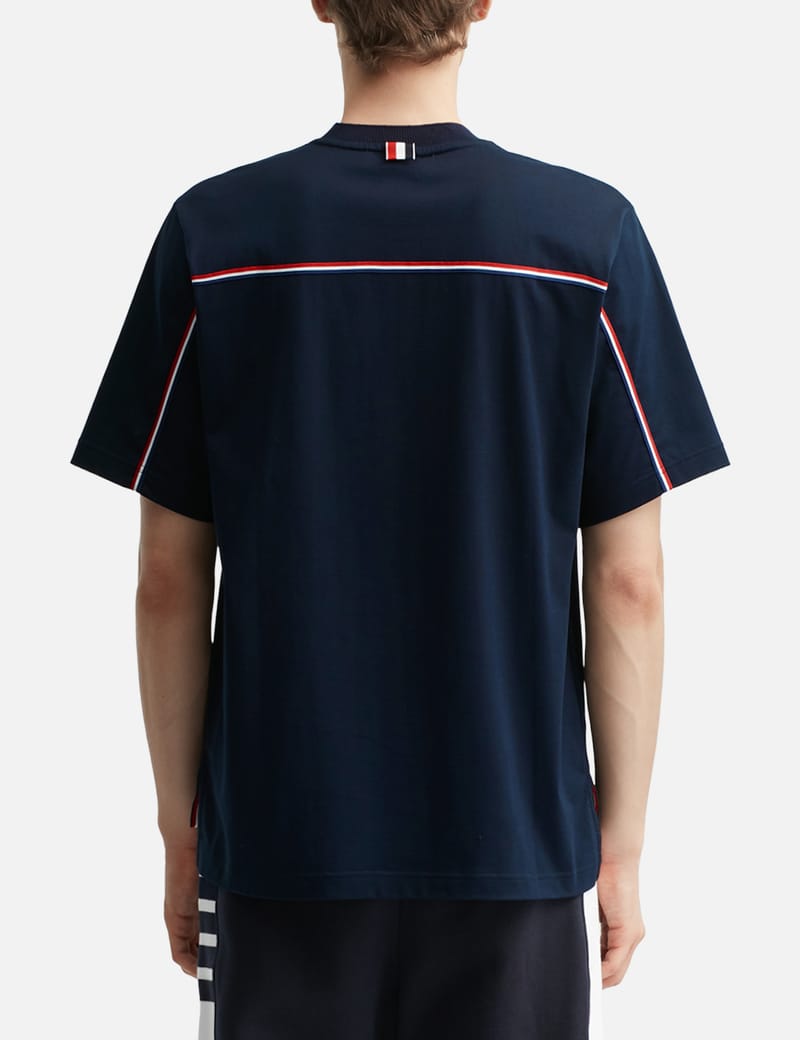 Thom Browne｜SHORT-SLEEVED ROUND NECK T-SHIRTS (RWB  ( Thom Browne RWB Stripe Short Sleeve T-Shirt Navy at