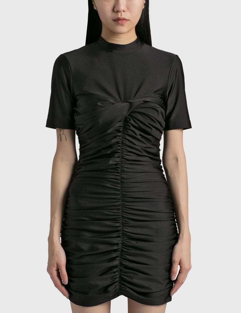 T By Alexander Wang - SHORT SLEEVE MOCK NECKRUCHED BODYCON