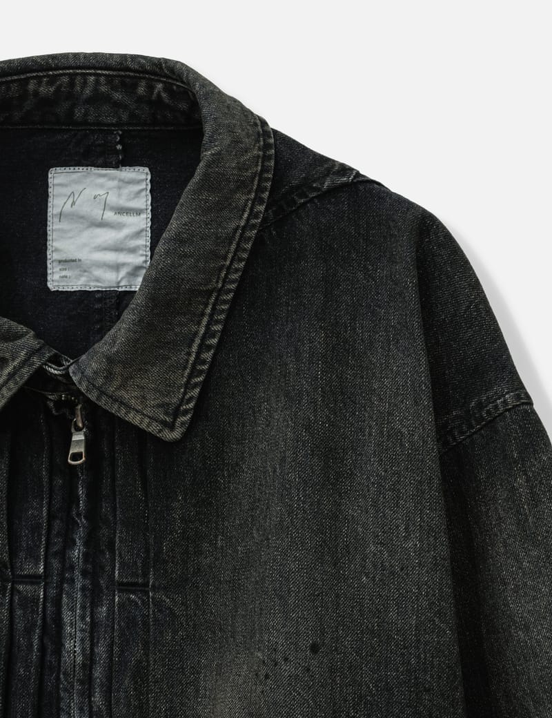 ANCELLM Aging Denim Tuck Jacket - Faded black denim with a