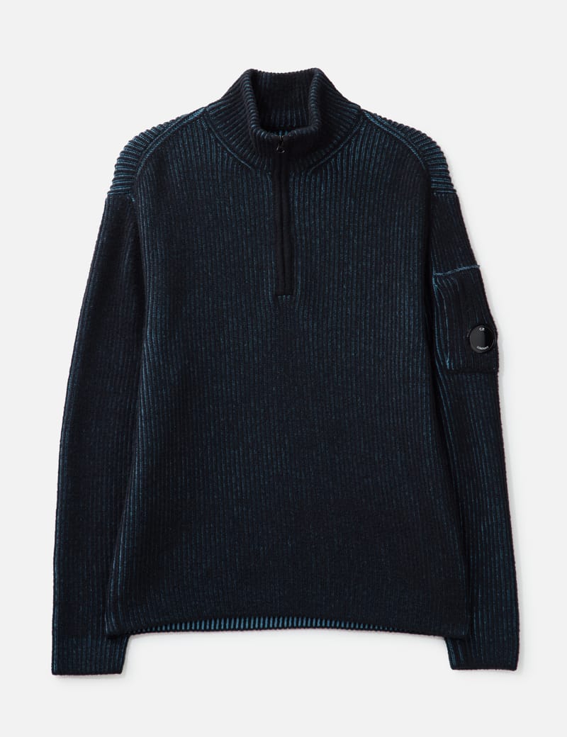 C.P. Company Fleece Knit Half Zip Sweater - Aegean Blue lambswool