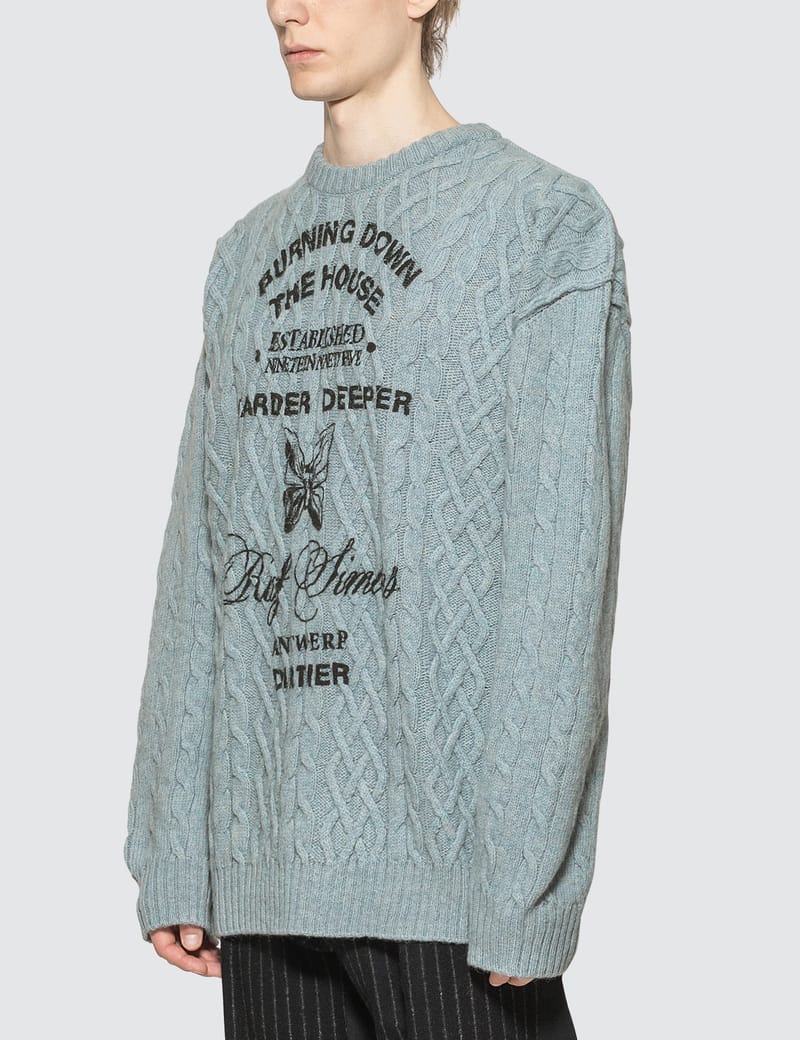 Raf Simons - Printed Aran Knit Sweater | HBX - Globally Curated