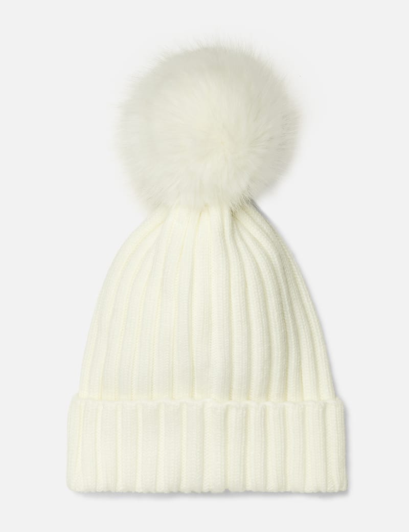 Moncler - WHITE WOOL BEANIE WITH POM POM | HBX