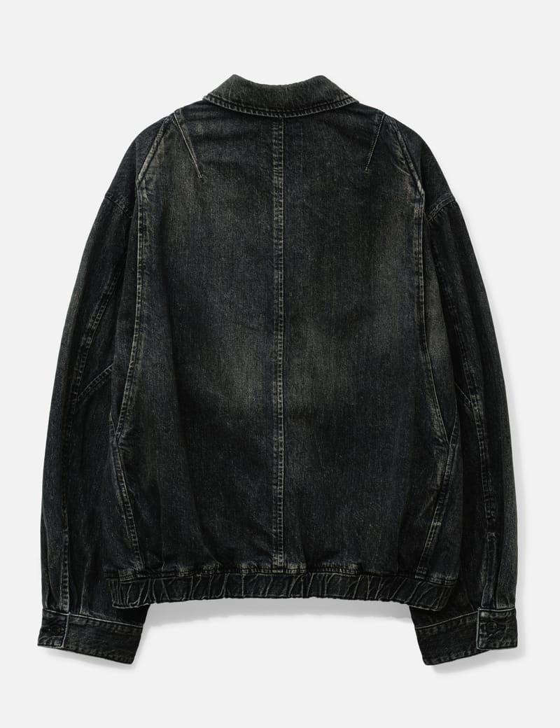ANCELLM Aging Denim Tuck Jacket - Faded black denim with a