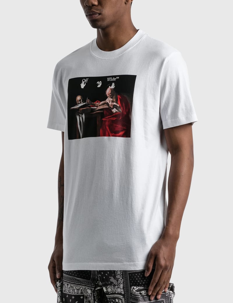 Tシャツ・カットソー Off-White OMAA027C99JER005 CARAVAG PAINT SLIM T-shirt Buy Off-White Caravaggio Paint Slim Tee 'White/Black