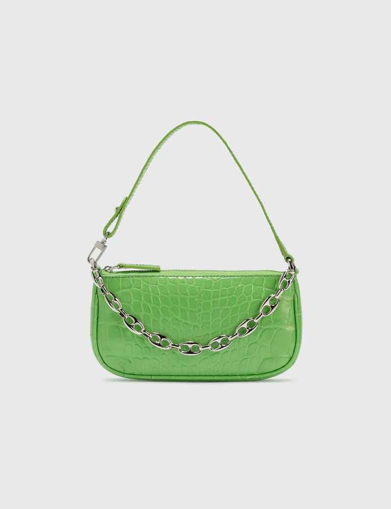 BY FAR Mini Rachel Grass Croco Embossed Leather Bag HBX