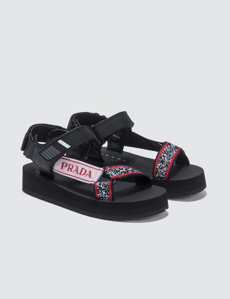 Prada Jacquard Logo Sandals HBX Globally Curated Fashion and