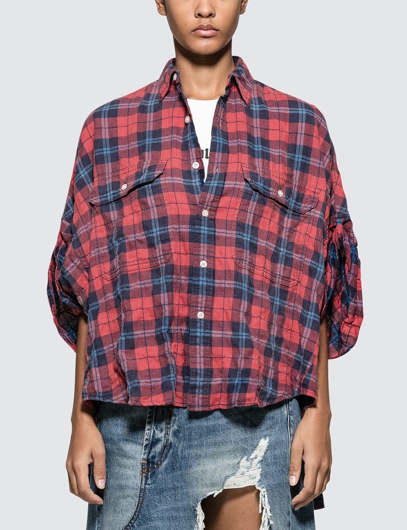 R13 Oversized Rolled sleeve Plaid Shirt HBX