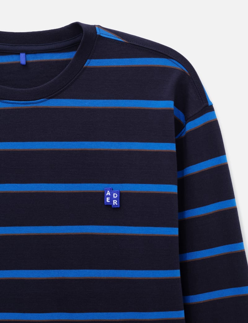 ADERERROR Sig; BL Tag LS T-Shirt 03 - Semi-oversized navy striped