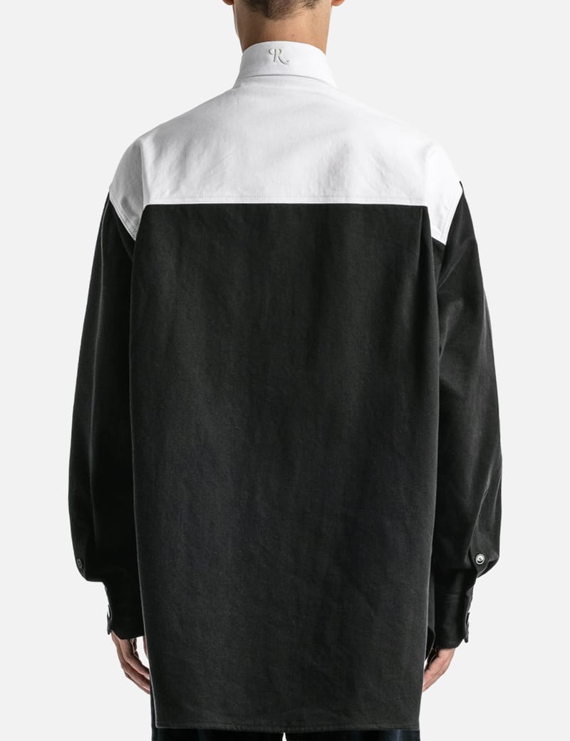 Raf Simons - OVERSIZED BICOLOR DENIM SHIRT WITH R PIN IN BACK | HBX