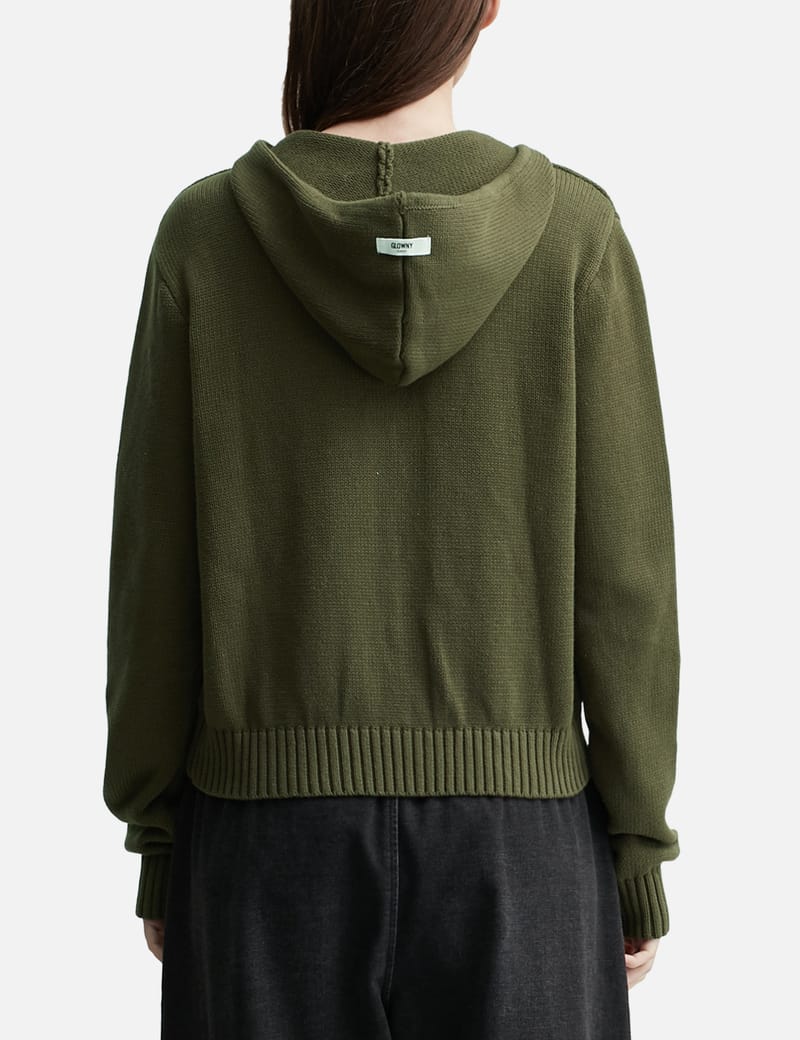Glowny G Classic Knit Zip Up - Khaki cotton zip-up hoodie with