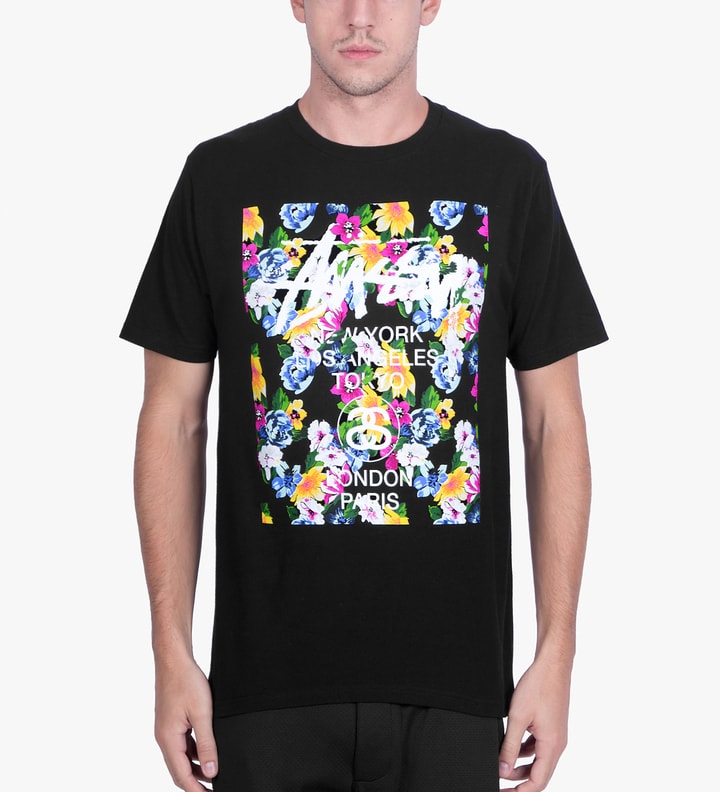 Stüssy - Black World Tour Flower Block T-Shirt | HBX