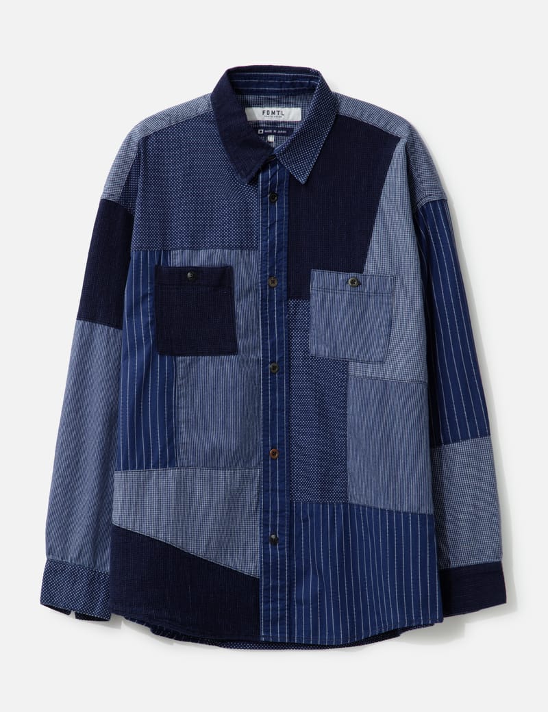【KOOLOSET】Patchwork Half Shirt Urban Renewal Remnants Upcycled Spliced Patchwork Shirt